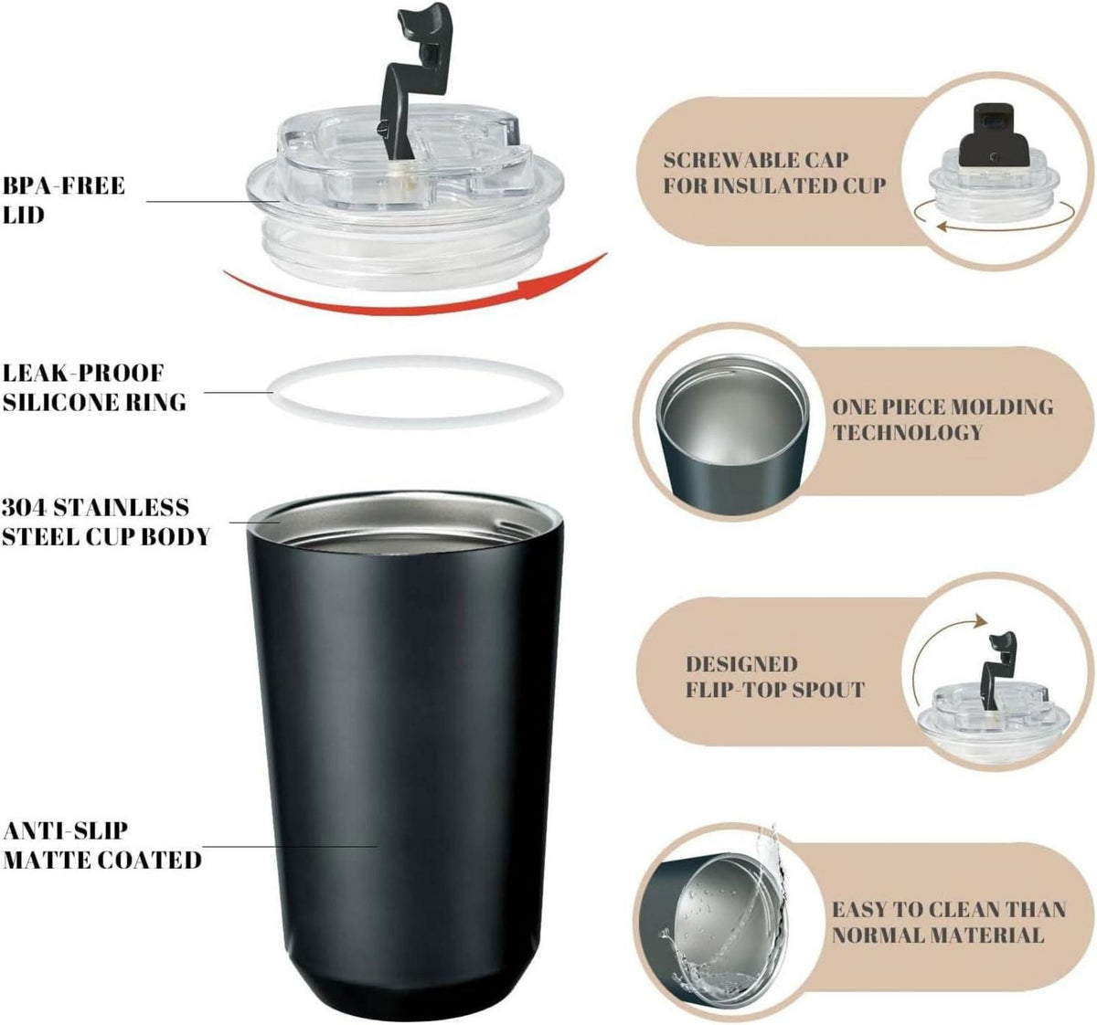 ERBO Kaffeebecher to go 380ml Thermobecher Auslaufsicher