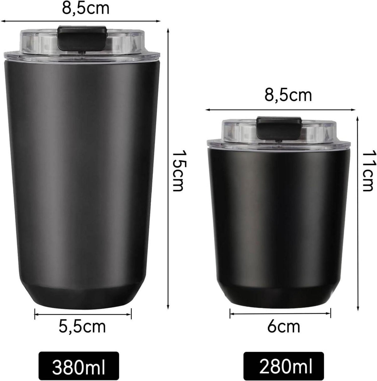 Kaffeebecher to go 380ml Thermobecher Auslaufsicher Schwarz