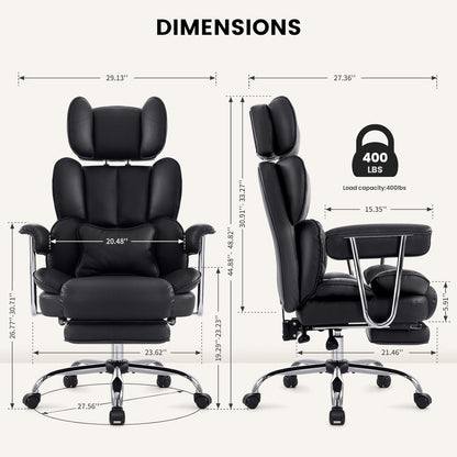 Ergonomischer Bürostuhl mit Fußstütze und Kopfstütze, PU