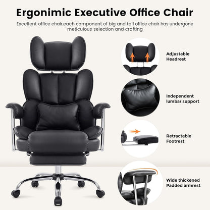 Ergonomischer Bürostuhl mit Fußstütze und Kopfstütze, PU