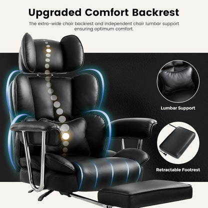 Ergonomischer Bürostuhl mit Fußstütze und Kopfstütze, PU