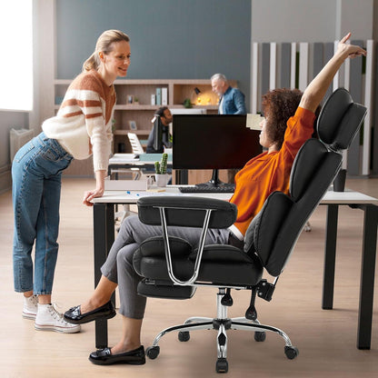 Ergonomischer Bürostuhl mit Fußstütze und Kopfstütze, PU