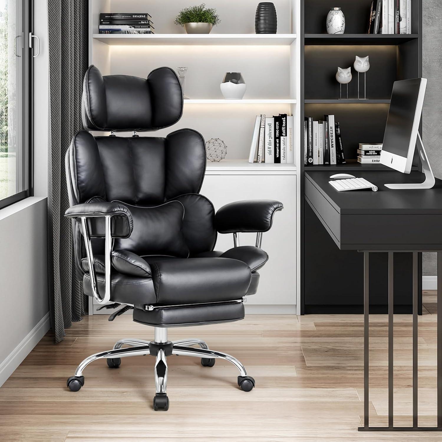 Ergonomischer Bürostuhl mit Fußstütze und Kopfstütze, PU