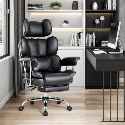 Ergonomischer Bürostuhl mit Fußstütze und Kopfstütze, PU