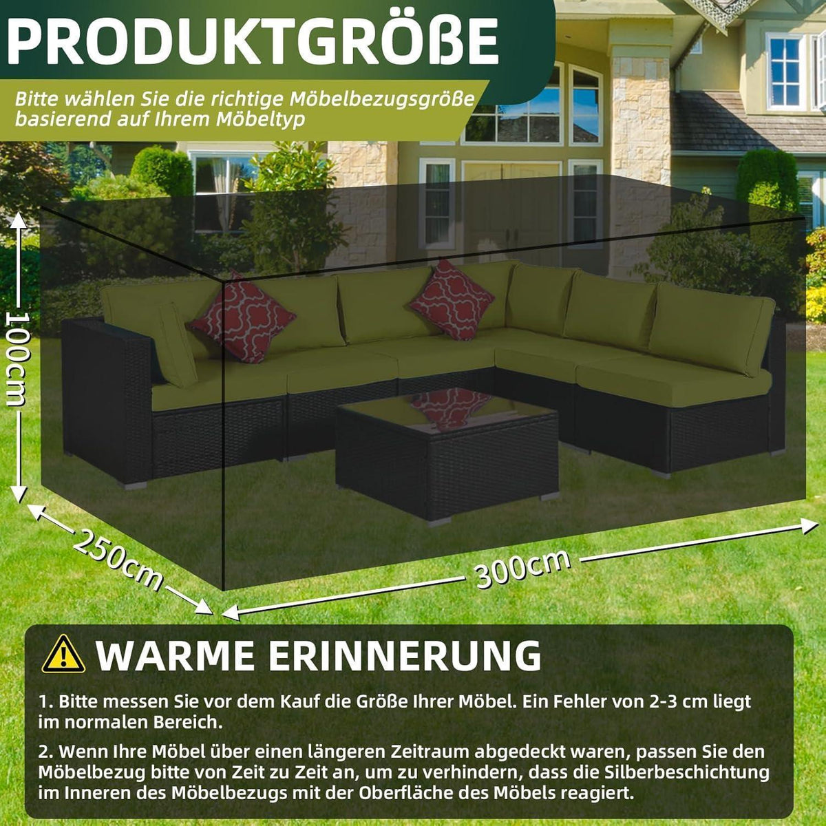 Wasserdichte Gartenmöbelabdeckung 420D Oxford, 300x250x100cm Schwarz