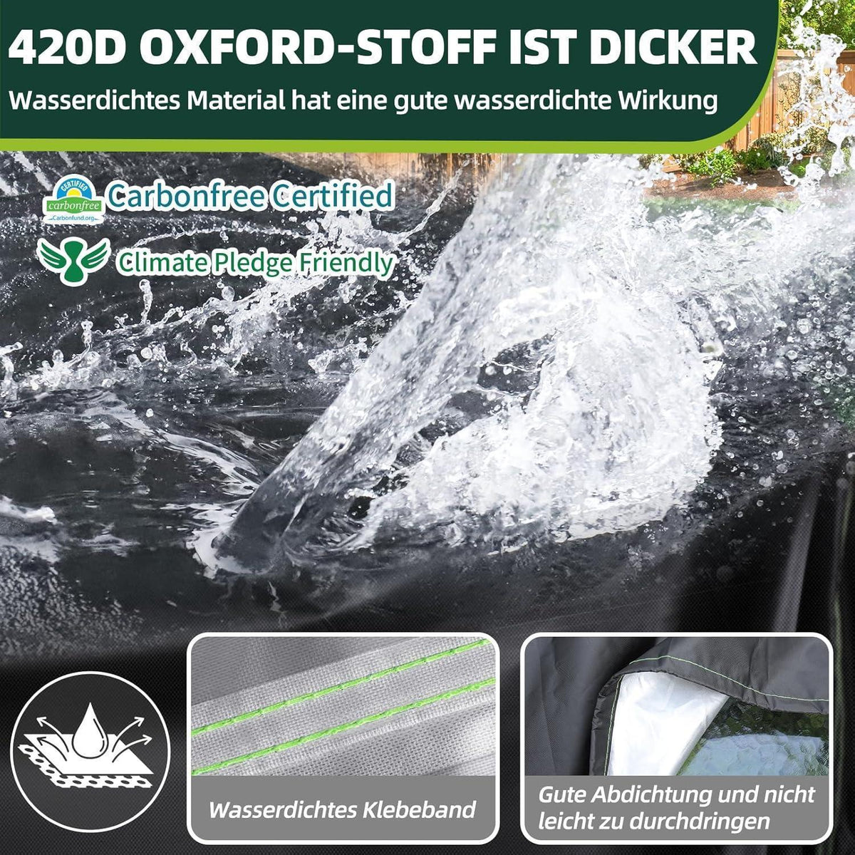 Wasserdichte Gartenmöbelabdeckung 420D Oxford, 300x250x100cm Schwarz