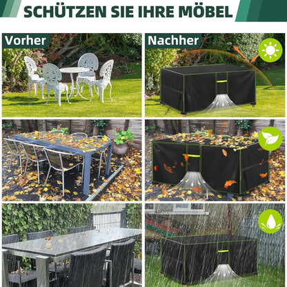 Wasserdichte Gartenmöbelabdeckung 420D Oxford, 300x250x100cm Schwarz