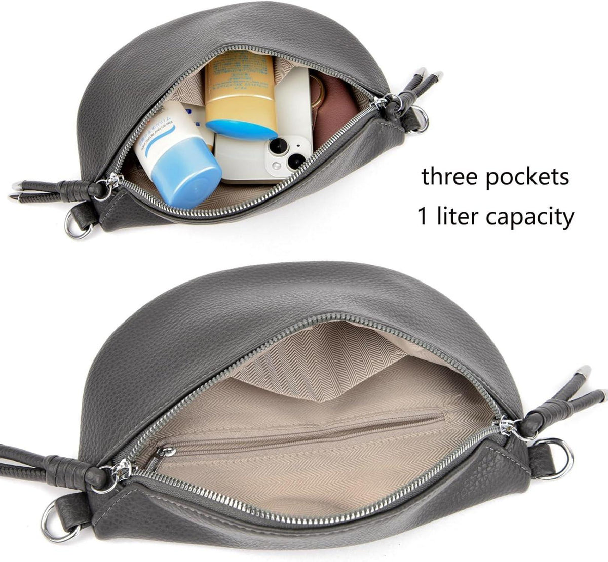 Umhängetasche Damen Bauchtasche Crossbody Bag Stylisch Dunkelgrau