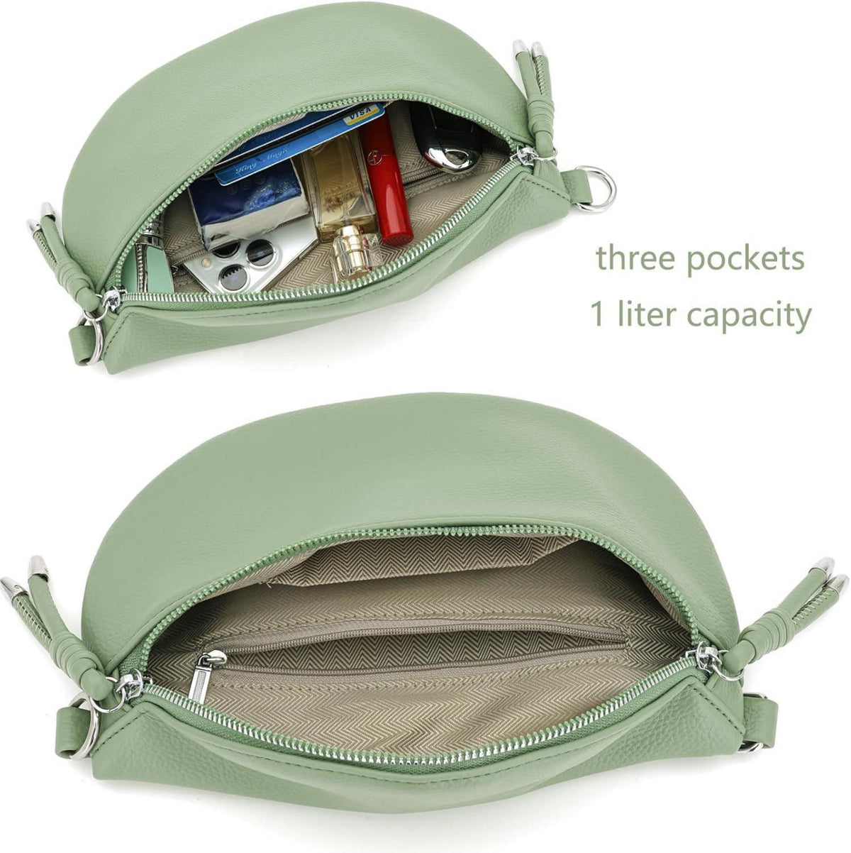 Umhängetasche Damen Bauchtasche Crossbody Bag Breiter Gurt Dunkelgrau