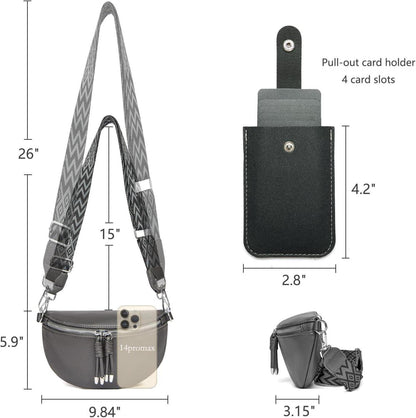 Leder Umhängetasche Damen Crossbody Bag Breiter Gurt Dunkelgrau