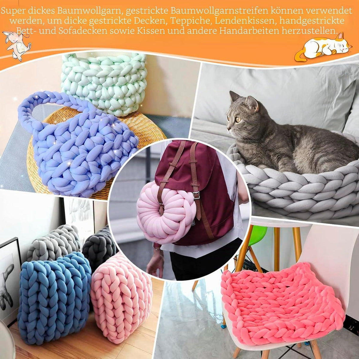 Armstricken Wolle Dunkelgrau 500g - Chunky Garn zum Häkeln & Stricken