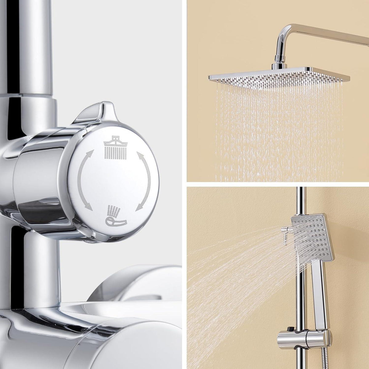 Höhenverstellbare Duscharmatur Komplettset mit Regendusche & Handbrause