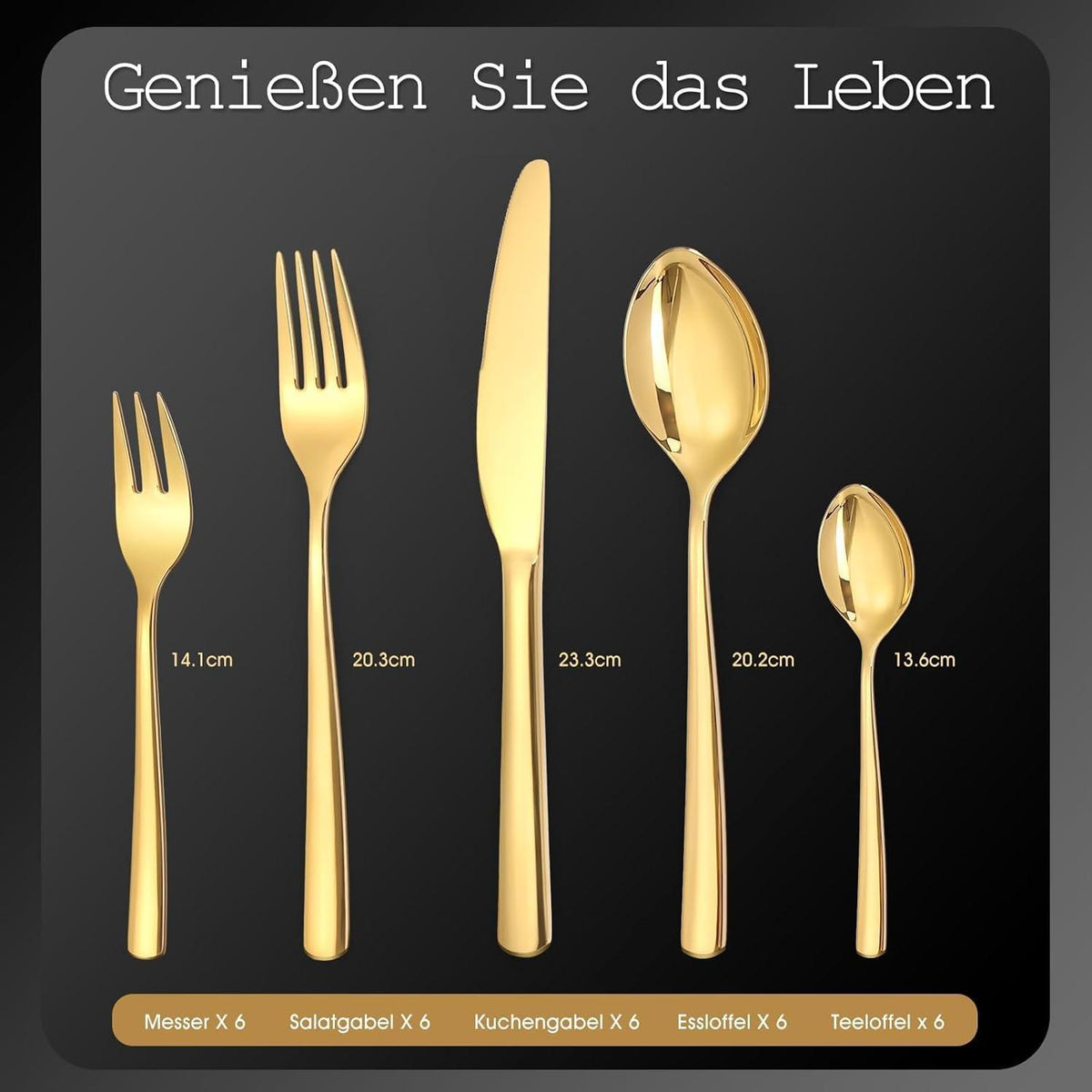 Goldenes Besteck Set 6 Personen, 30-teilig Edelstahl