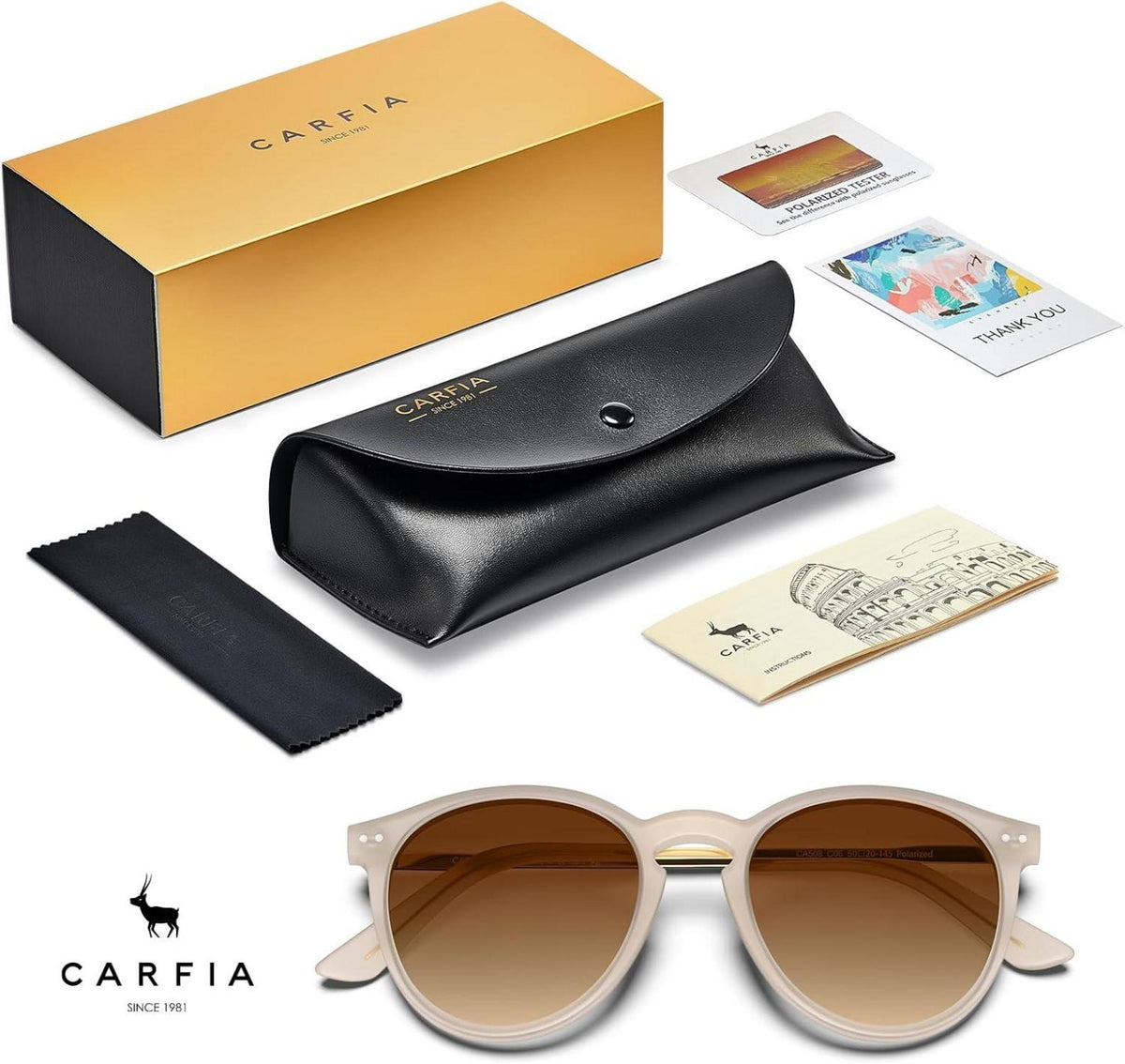 CARFIA Polarisierte Sonnenbrille Rund Retro Vintage UV400 Schutz