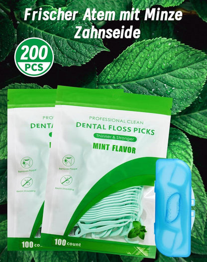 200 Stück Zahnseide Stick Minze Dental Floss Tragetasche