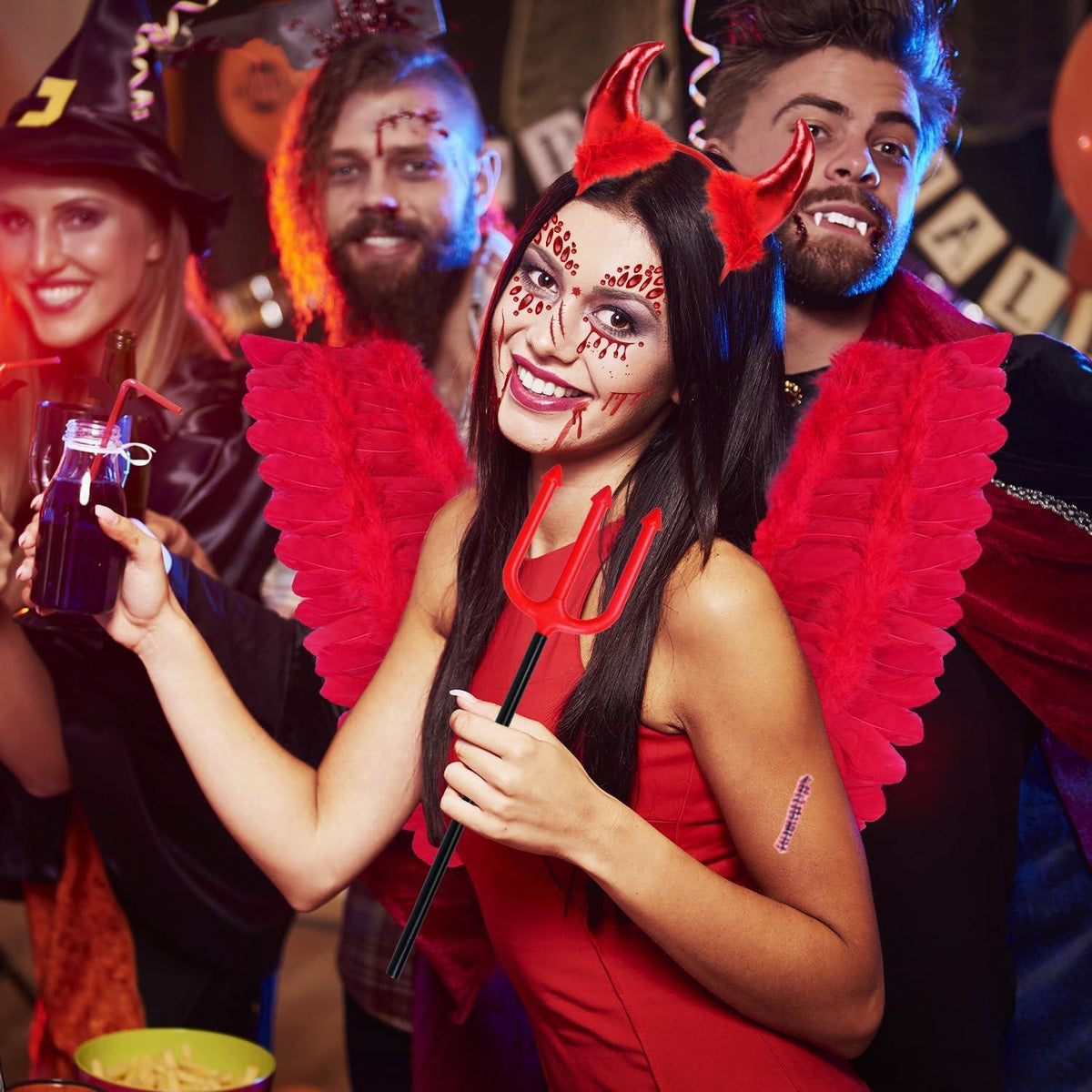 Teufel Kostüm Damen Mädchen Teufelsflügel Haarreif Hörner Karneval