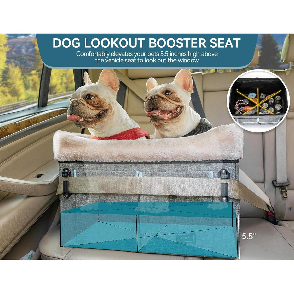 Hundesitz Auto Rückbank Grau – Bequem & Sicher für Mittelgroße Hunde