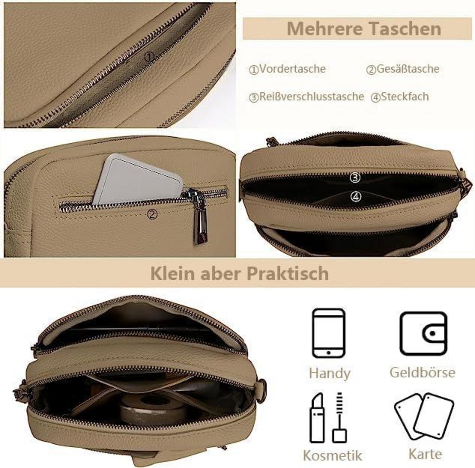 Damen Echtes Leder Umhängetasche Crossbody Bag mit Breitem