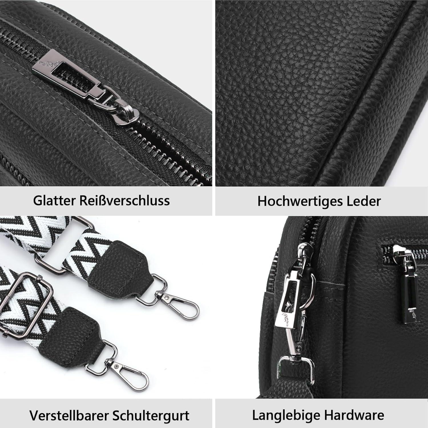 Damen Handy Umhängetasche Echtes Leder Crossbody Bag Schultergurt 3