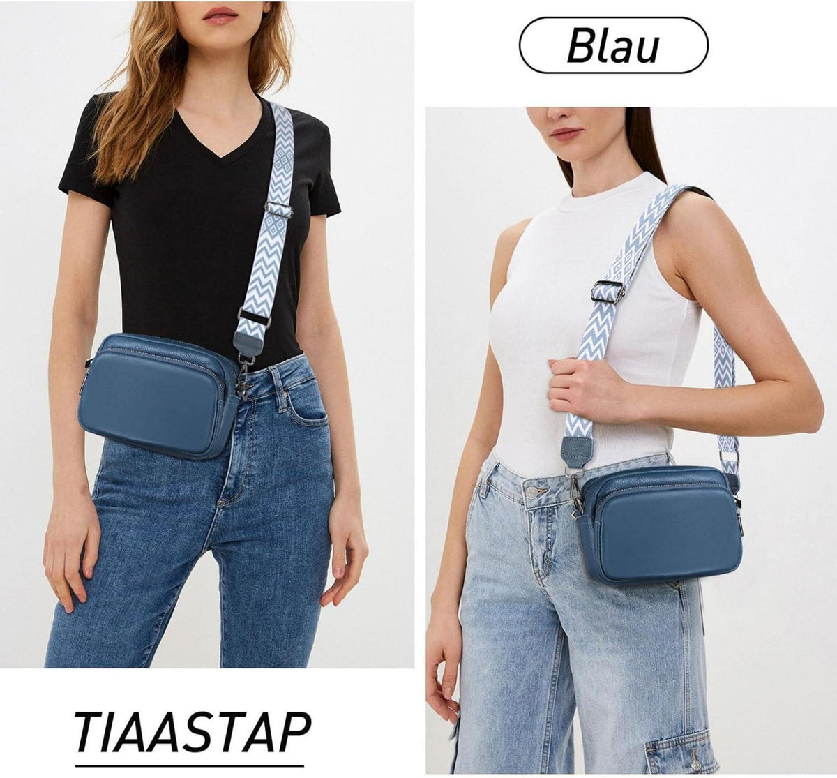 Damen Echtes Leder Umhängetasche Crossbody Bag Klein mit Breitem