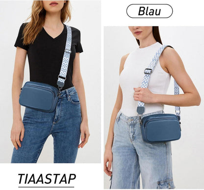 Damen Echtes Leder Umhängetasche Crossbody Bag Klein mit Breitem