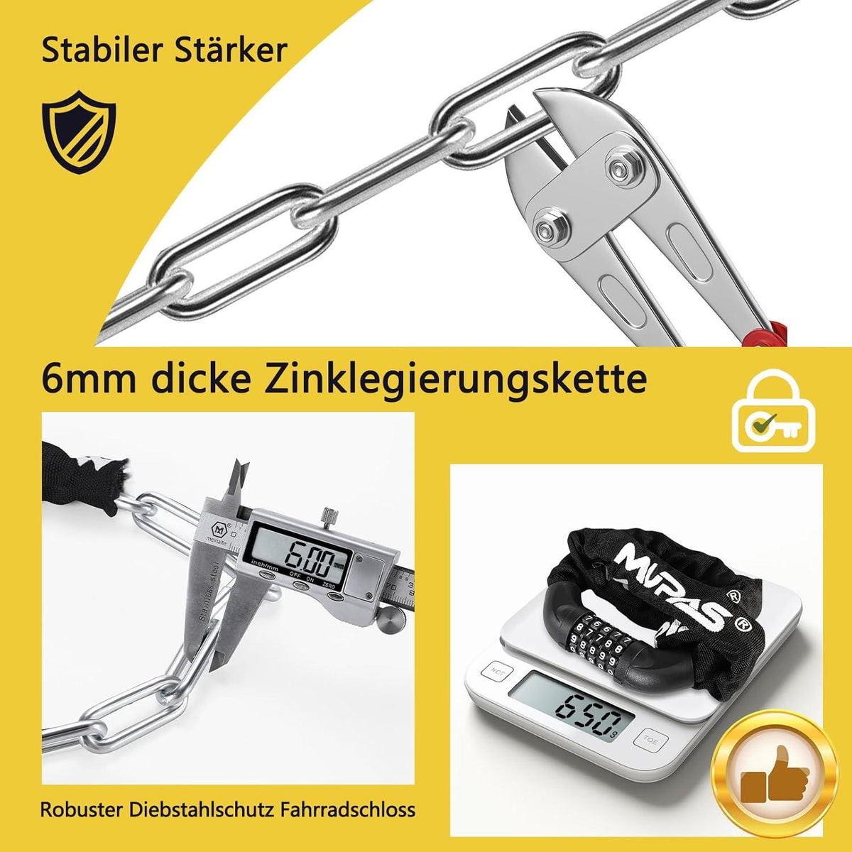 MUPAS 5-stelliges Fahrrad Zahlenschloss aus Gehärtetem Stahl
