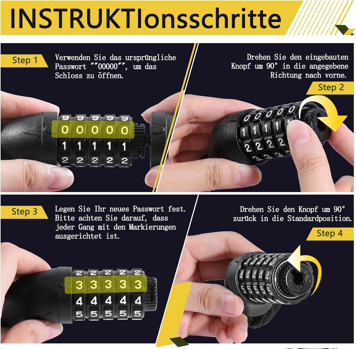 Fahrradschloss mit 5 stelliger Kombination aus gehärtetem Stahl