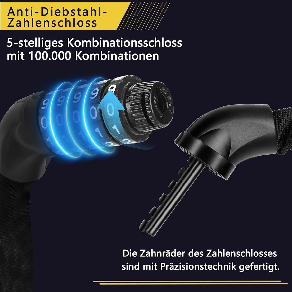 MUPAS 5-stelliges Fahrradschloss aus gehärtetem Stahl - Anti-Diebstahl Kombinationsschloss