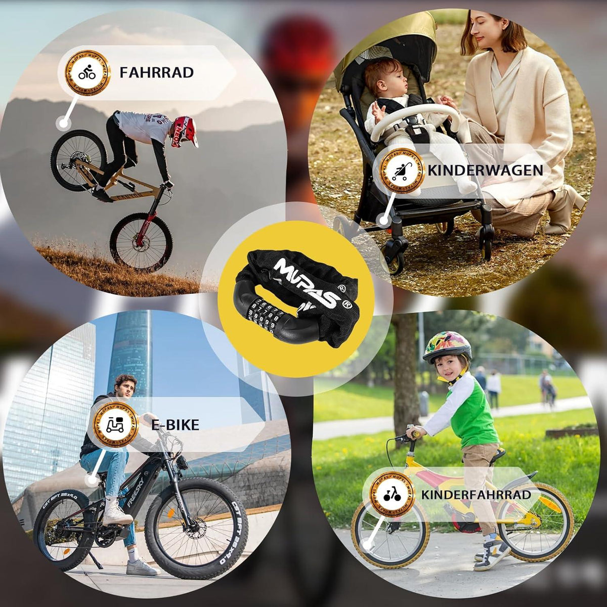 MUPAS Fahrradschloss mit 5 stelligem Zahlencode aus gehärtetem Stahl