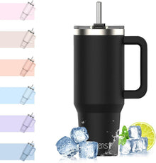 Isolierter Thermobecher 40 Unzen Schwarz mit Griff und Strohhalm