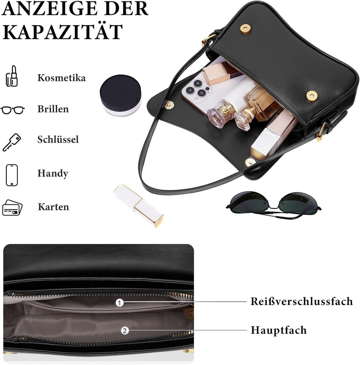 Vintage PU Leder Handtasche mit Reißverschluss - Aesthetic