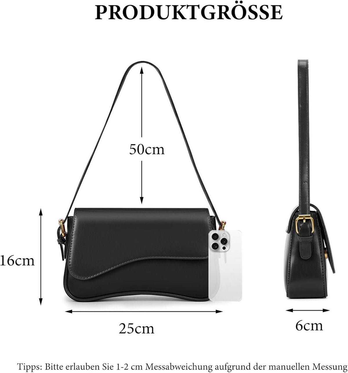Handtasche Mädchen Schultertasche Vintage y2k Leder Schwarz