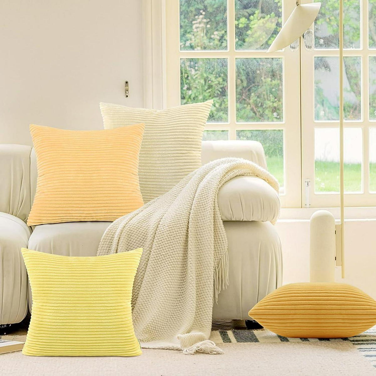 4er Set Kissenhülle Kordsamt Dekokissen Sofakissen Bezug Beige Gelb