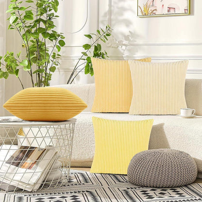 4er Set Kissenhülle Kordsamt Dekokissen Sofakissen Bezug Beige Gelb
