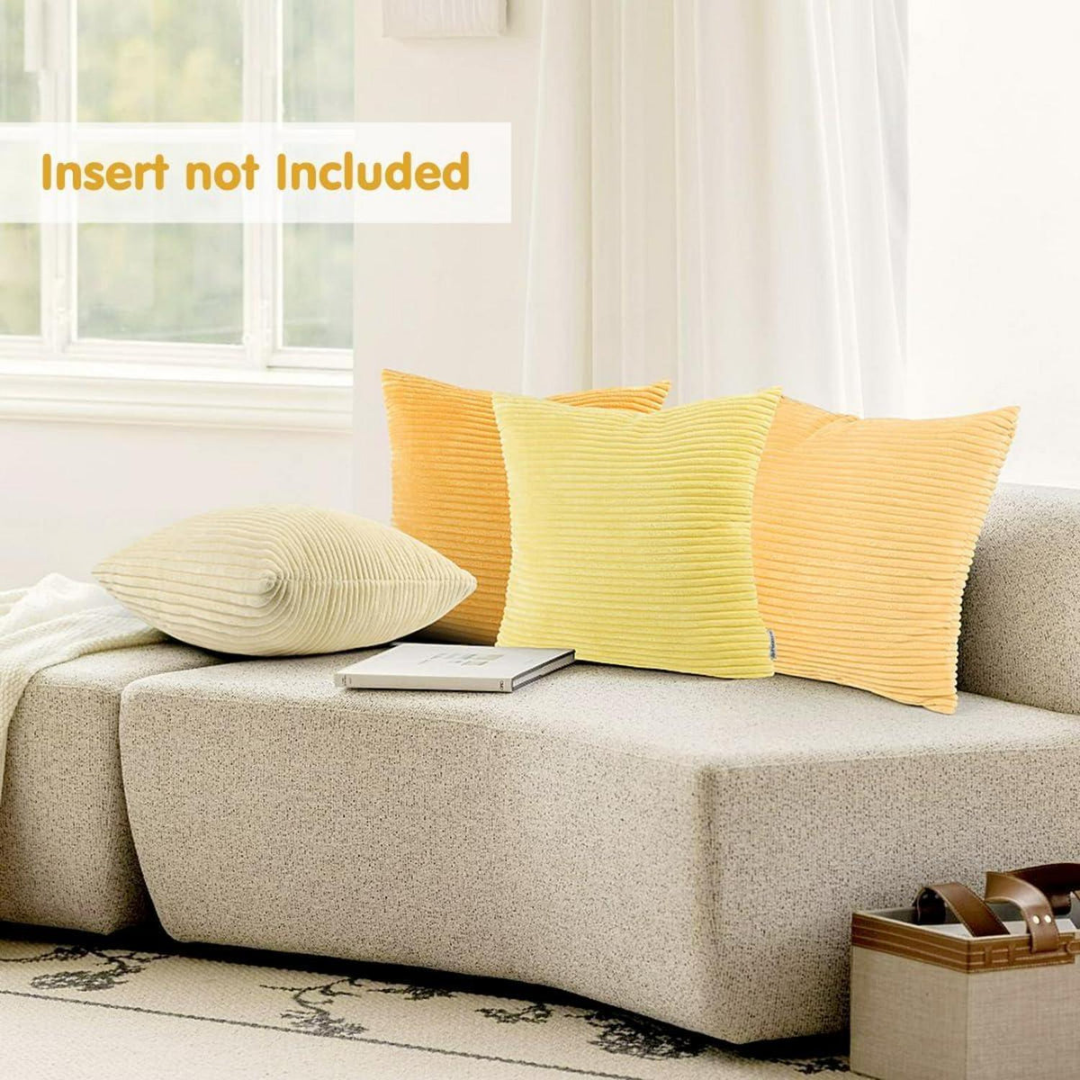 Kissenbezug Kordsamt 45x45cm 4er Set Sofakissen Beige Gelb Orange