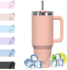 Isolierter 40oz Kaffeebecher mit Griff und Strohhalm
