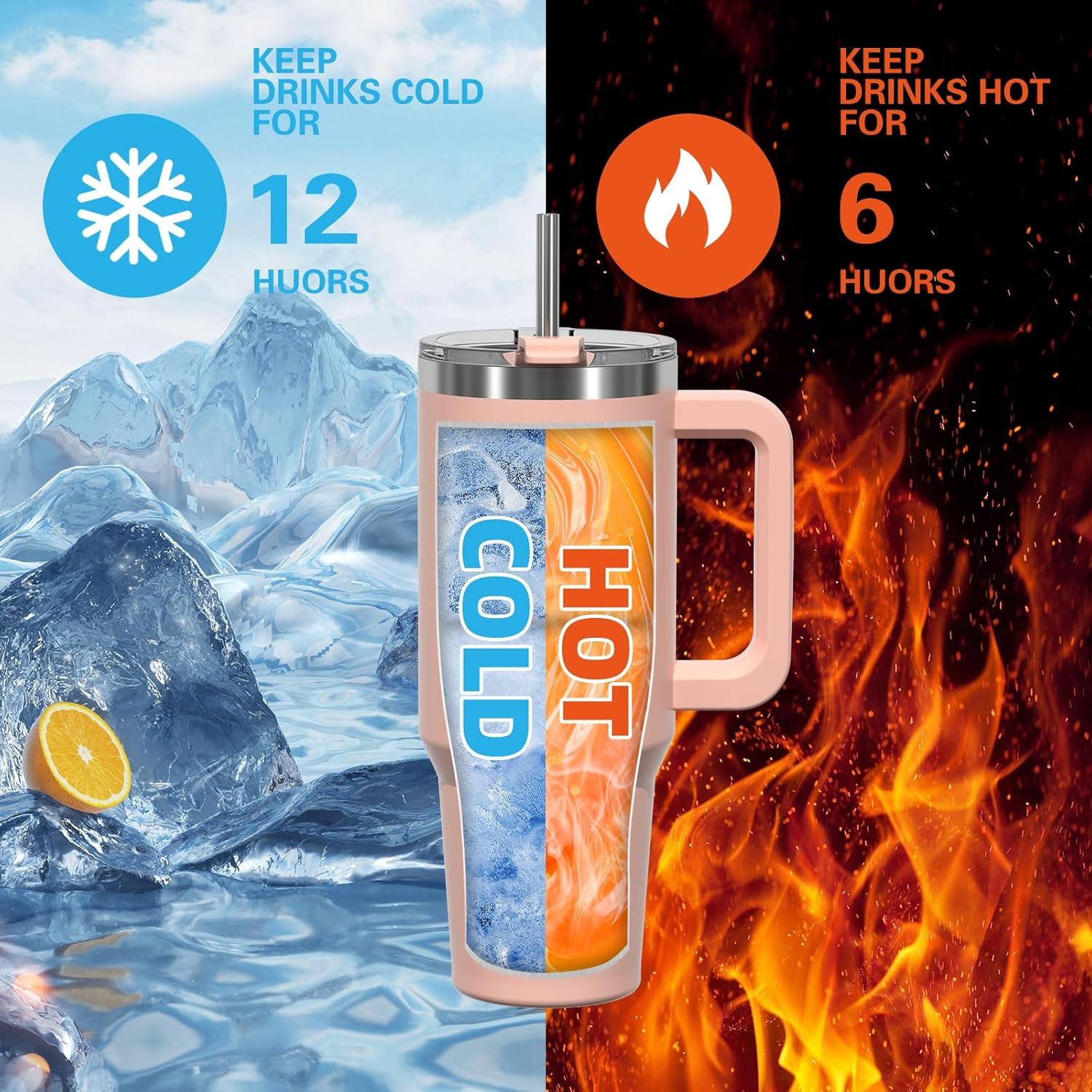 Isolierter 40oz Kaffeebecher mit Griff und Strohhalm