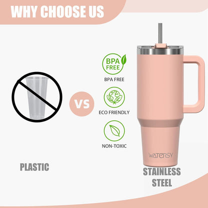40oz Kaffeebecher to Go Thermobecher Edelstahl Pink mit Griff und Strohhalm