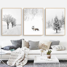 3er Set Winter Poster Tanne Elch 40x50 cm Leinwandbilder Wanddeko