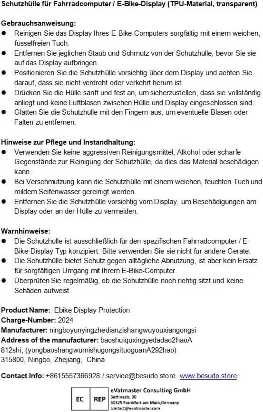 Besudo Schutzhülle-Set für Bosch Intuvia Display und Steuereinheit - Displayschutz vor Kratzern und
