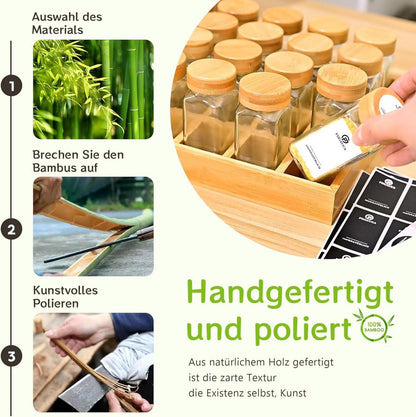 Umweltfreundliches Gewürzregal aus Bambus mit 24 Gläsern und Etiketten