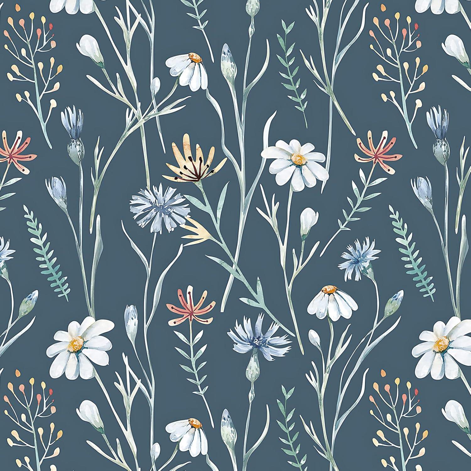 Selbstklebende Blumen Tapete Blau 41×300cm Vinyl Wasserdicht