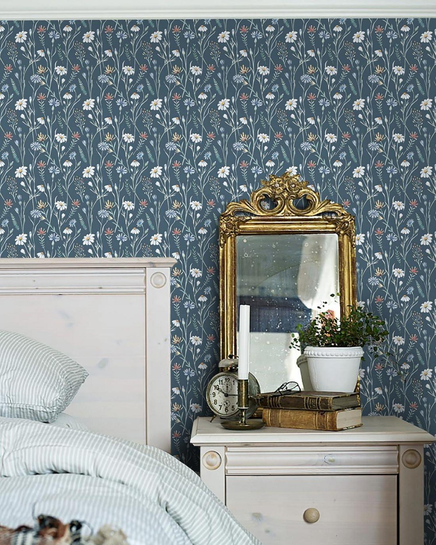 Selbstklebende Blumen Tapete Blau 41×300cm Vinyl Wasserdicht