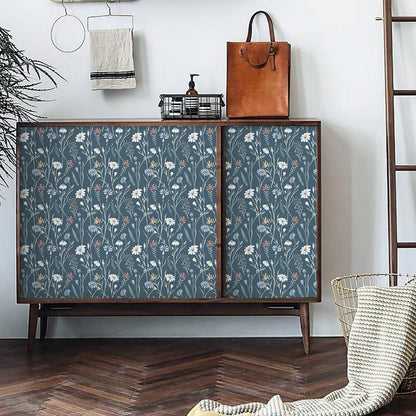 Selbstklebende Blaue Tapete 41×300cm Blumen Wasserdicht Vinyl Möbelfolie
