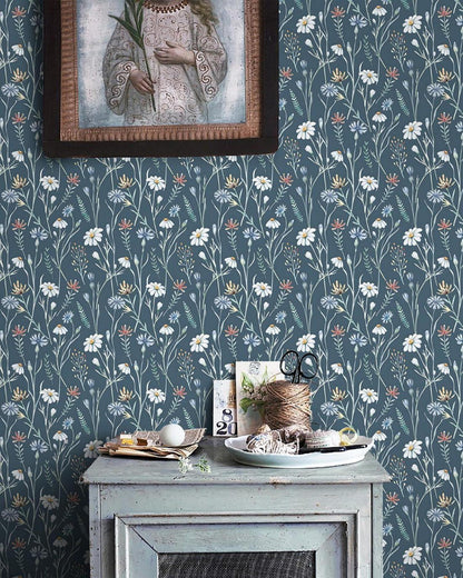 Selbstklebende Tapete Blau 41x300cm Blumen Vinyl Möbelfolie wasserfest
