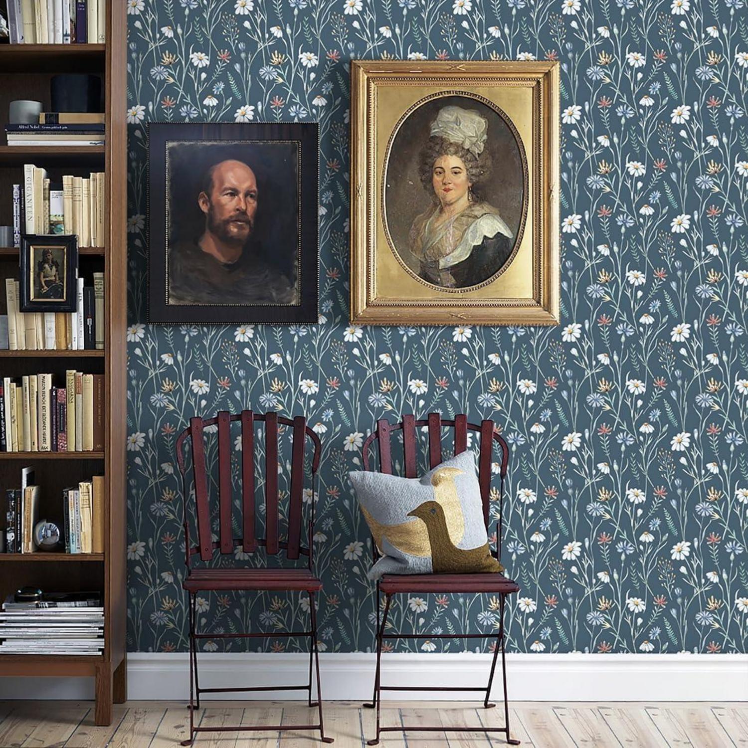 Selbstklebende Tapete Blau 41x300cm Blumen Vinyl Möbelfolie wasserfest