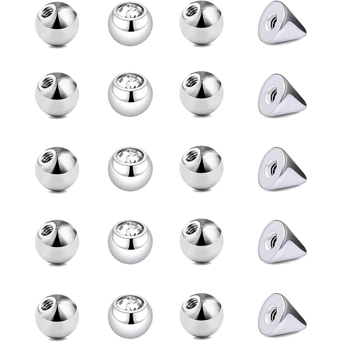 20er Ersatz Piercing Kugeln 1,2mm Stahl 3mm Schraubkugeln für Lippe Nase