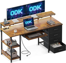 Schreibtisch mit 4 Schubladen und USB Anschlüssen, PC Tisch mit