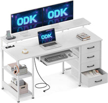Schreibtisch mit 4 Schubladen, 2 Steckdosen, USB