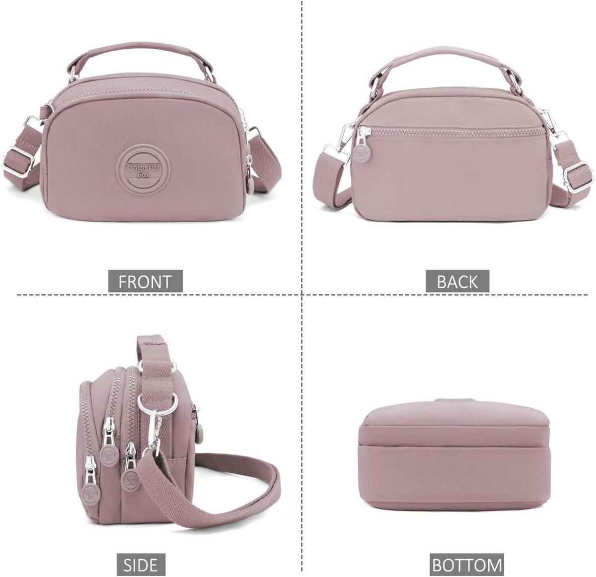 Umhängetasche Damen Wasserdicht Nylon Crossbody Handtasche Hellviolett